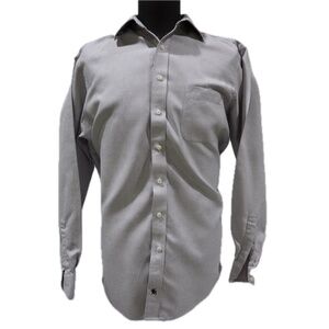 Hart Schaffner Marx Men's 16.5/35 Long Sleeve Dress Shirt Light Gray Herringbone
